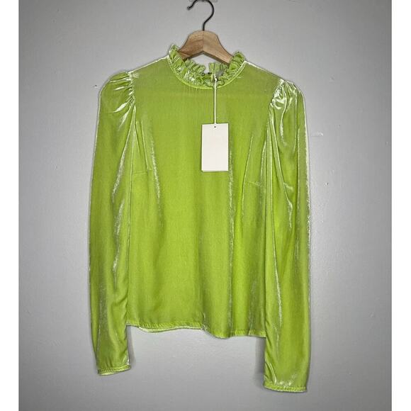 Ulla Johnson NWT $450 Marlene Velvet Long Sleeve Blouse Pistachio Green Size 2 - Picture 2 of 8